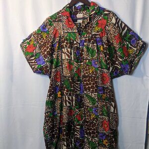 Basic Women's Animal and Floral Print Moo Moo Dress One Size